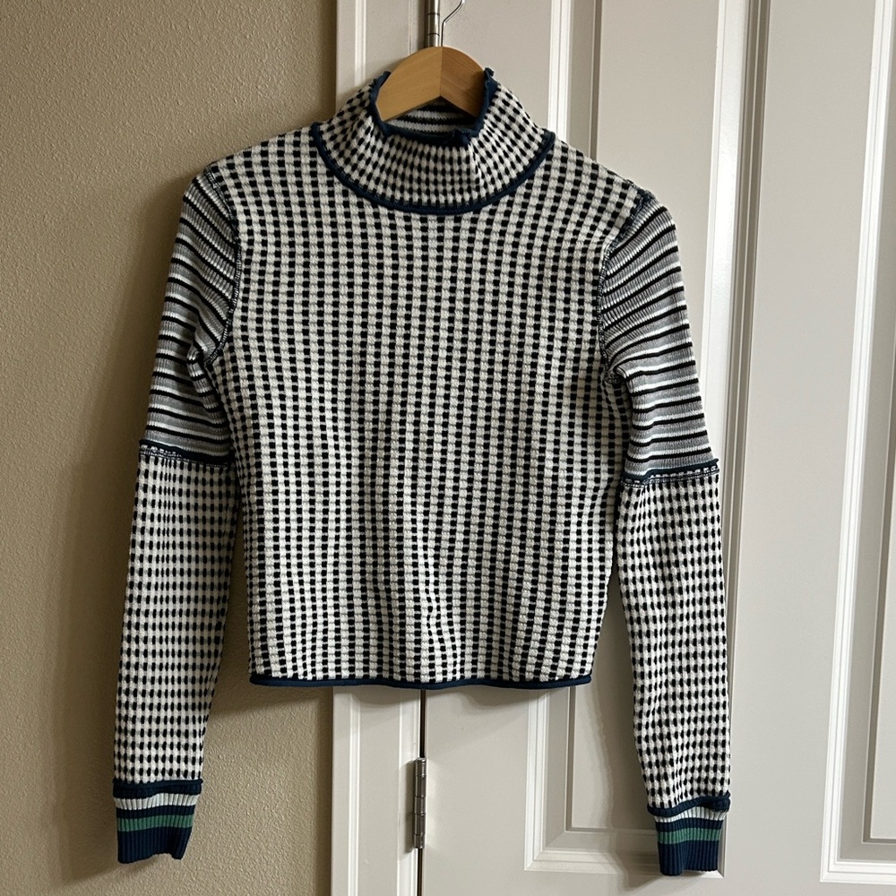 Free People Gamer Checkered Turtleneck Long Sleeve Sweater